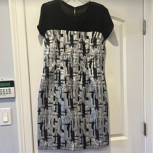 Mikael Aghal size 12 black and silver cocktail dress